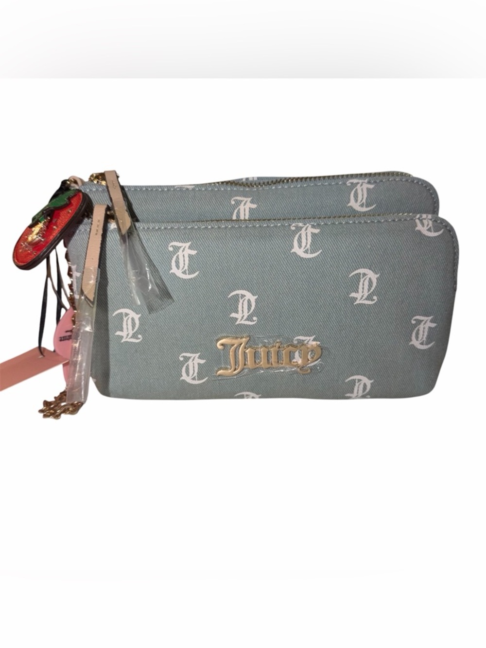 Juicy Couture Powder Blue Logo Double Zip Wristlet with Gold Hardware - Picture 2 of 12